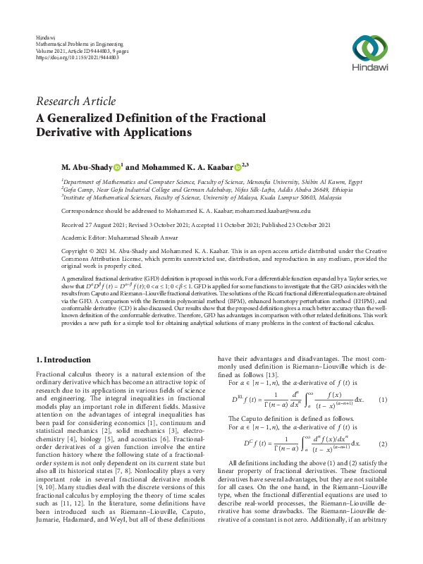 (PDF) A Generalized Definition of the Fractional Derivative with ...