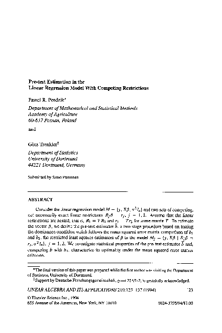 (PDF) Pre-test estimation in the linear regression model with competing ...