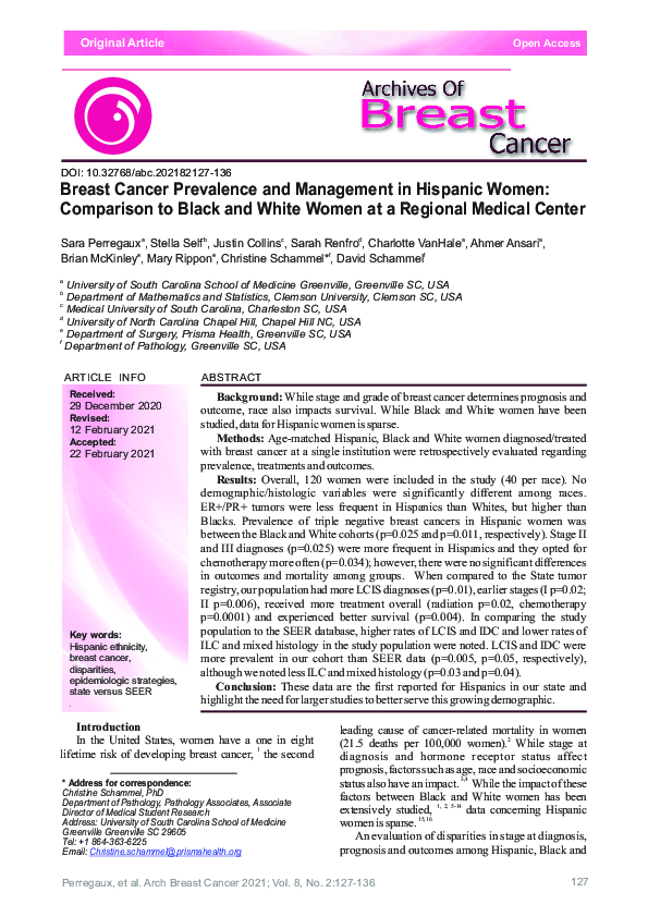 (PDF) Breast Cancer Prevalence and Management in Hispanic Women ...