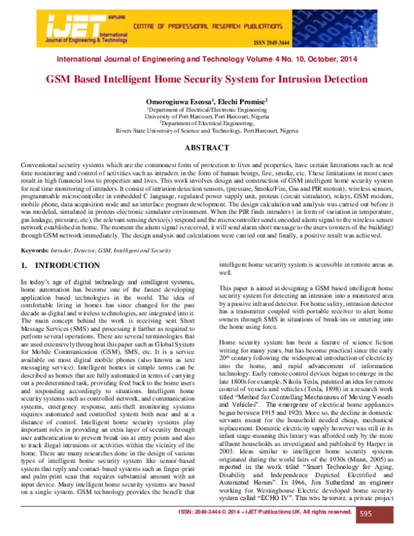 (PDF) GSM Based Intelligent Home Security System for Intrusion Detection
