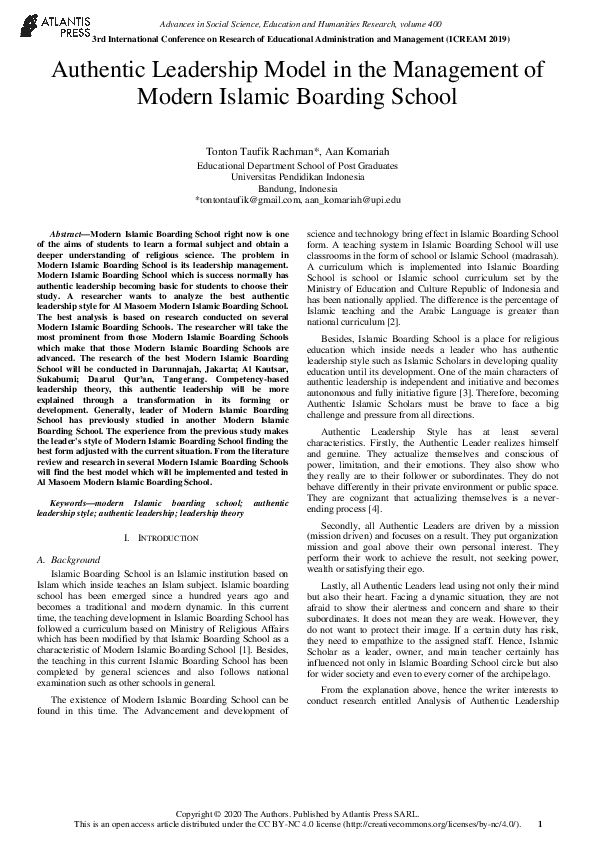 Pdf Authentic Leadership Model In The Management Of Modern Islamic