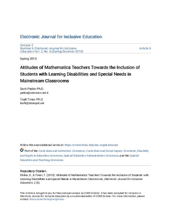 (PDF) Attitudes of Mathematics Teachers Towards the Inclusion of ...