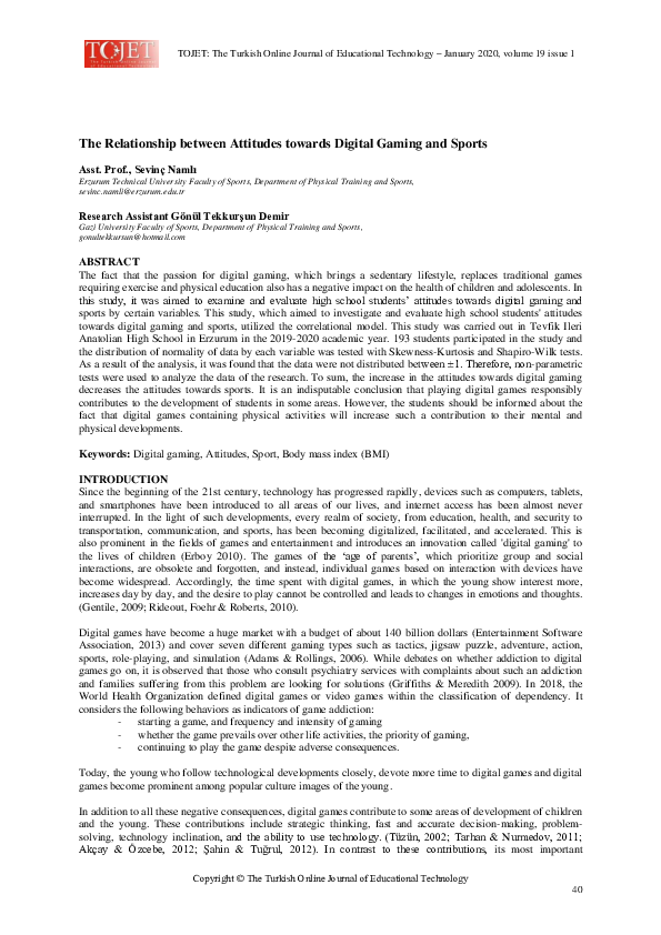 (PDF) The Relationship between Attitudes towards Digital Gaming and Sports