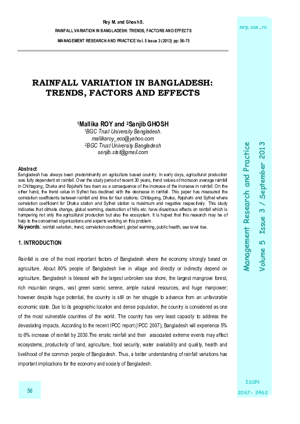 (PDF) Rainfall Variation In Bangladesh: Trends, Factors And Effects