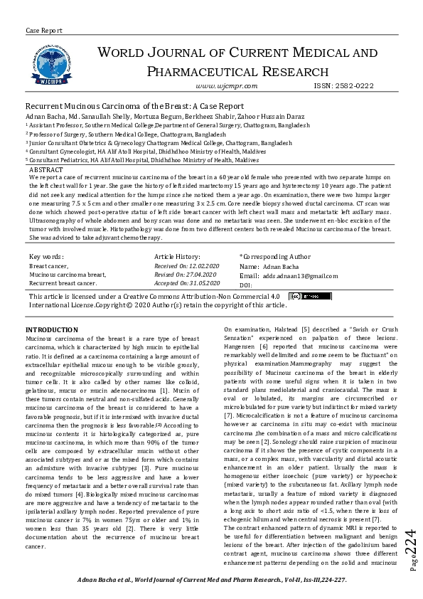 (PDF) Recurrent Mucinous Carcinoma of the Breast: A Case Report