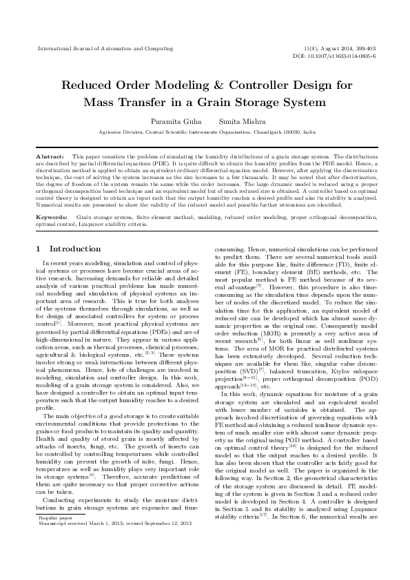 (PDF) Reduced order modeling & controller design for mass transfer in a ...