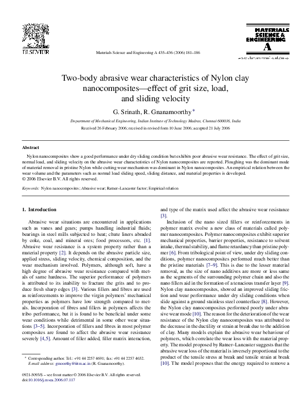 (PDF) Two-body abrasive wear characteristics of Nylon clay ...