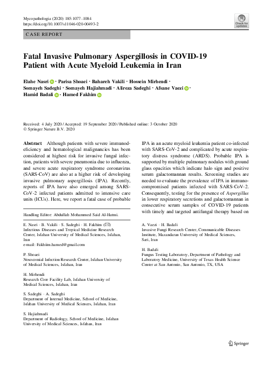 (PDF) Fatal Invasive Pulmonary Aspergillosis in COVID-19 Patient with ...