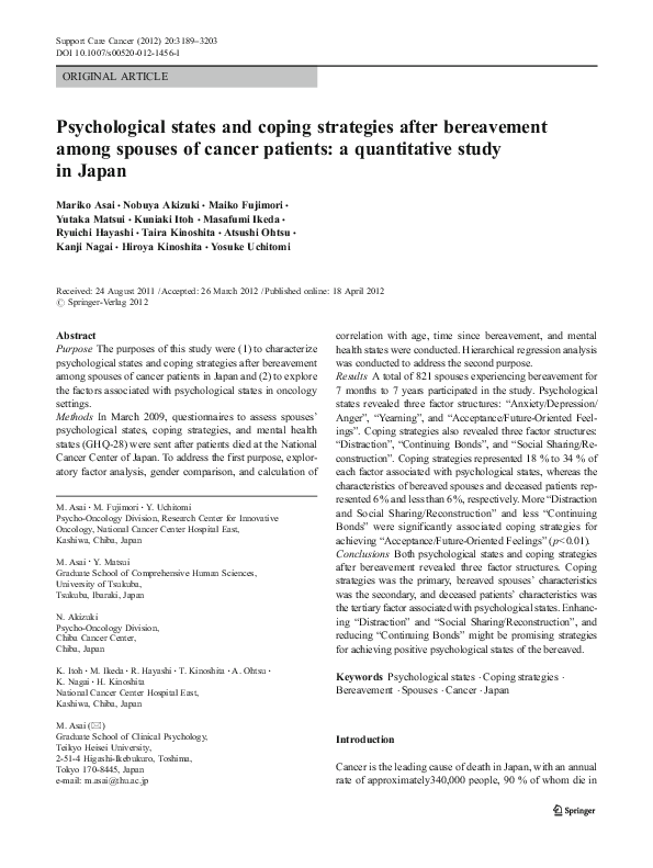 (PDF) Psychological states and coping strategies after bereavement ...
