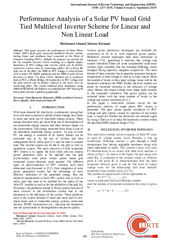 (PDF) Performance Analysis of a Solar PV based Grid Tied Multilevel ...