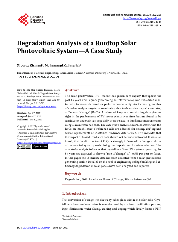 (PDF) Degradation Analysis of a Rooftop Solar Photovoltaic System—A ...