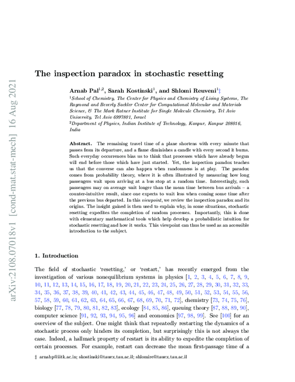 PDF) The inspection paradox in stochastic resetting
