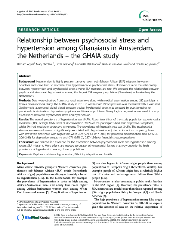 (PDF) Relationship between psychosocial stress and hypertension among ...