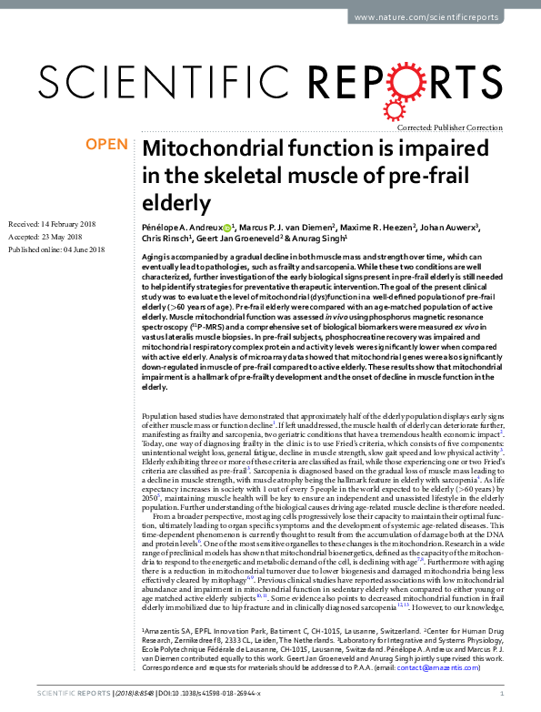(PDF) Mitochondrial function is impaired in the skeletal muscle of pre ...