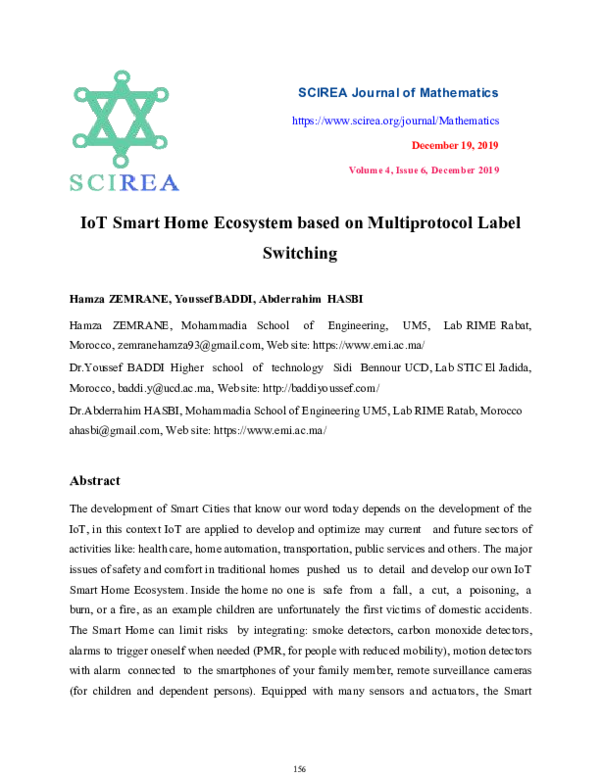 (PDF) IoT Smart Home Ecosystem based on Multiprotocol Label Switching