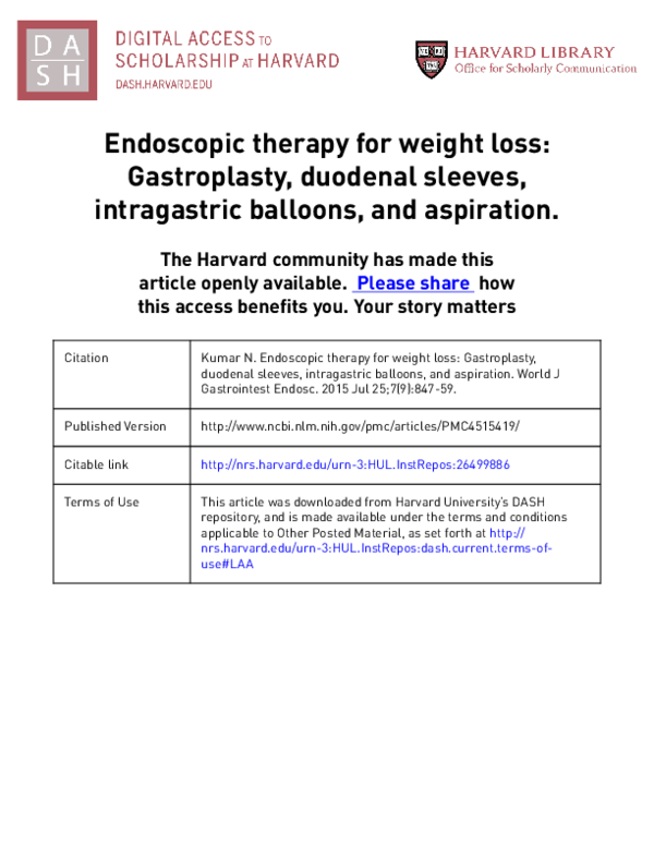 (PDF) Endoscopic therapy for weight loss: Gastroplasty, duodenal ...