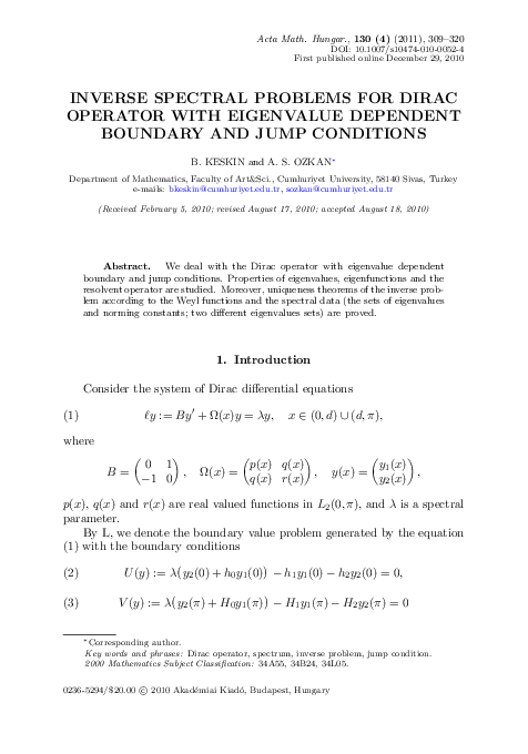 (PDF) Inverse spectral problems for Dirac operator with eigenvalue ...