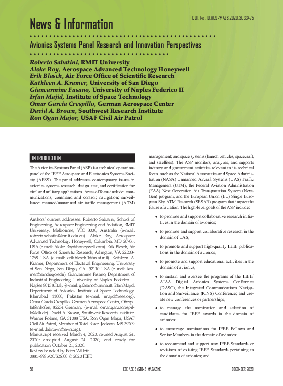 (PDF) Avionics Systems Panel Research and Innovation Perspectives