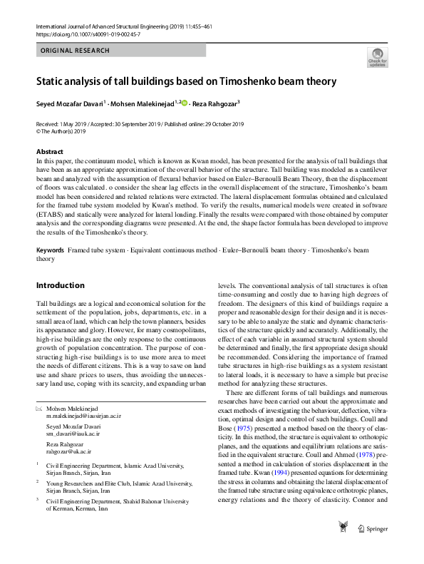 (PDF) Timoshenko Beam Analysis of Tall Buildings