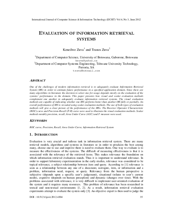 (PDF) Valuation of Information Retrieval Systems