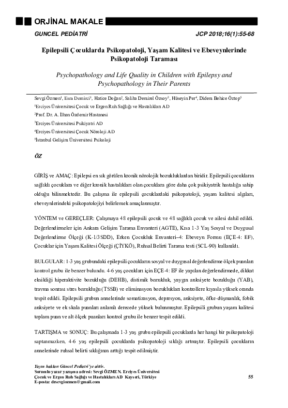 (PDF) Psychopathology and Life Quality in Children with Epilepsy and ...