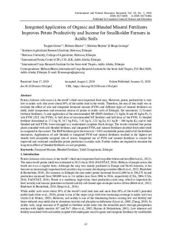 (PDF) Integrated Application of Organic and Blended Mineral Fertilizers ...
