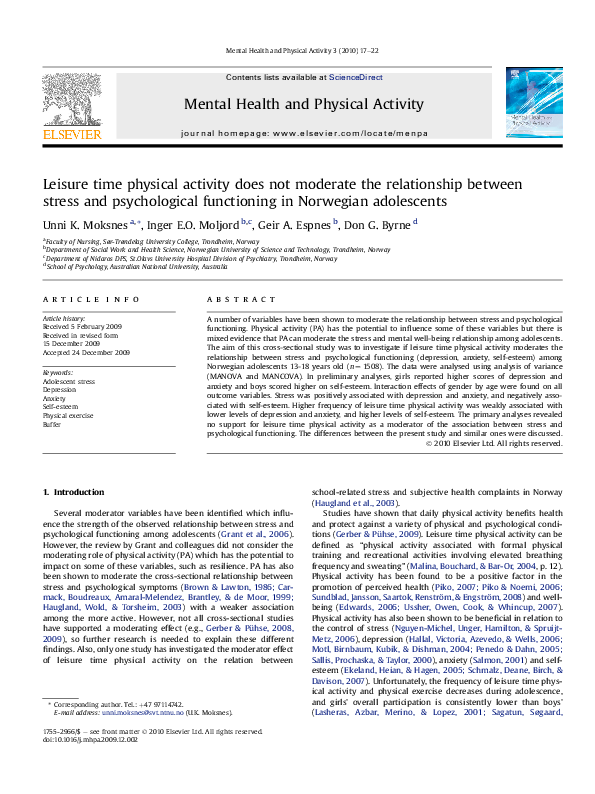 (PDF) Leisure time physical activity does not moderate the relationship ...