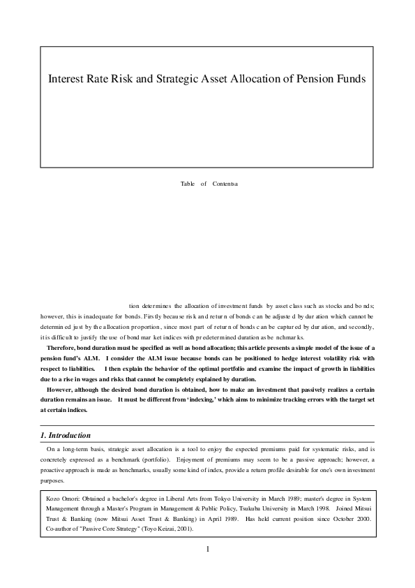 (PDF) Interest Rate Risk and Strategic Asset Allocation of Pension Funds