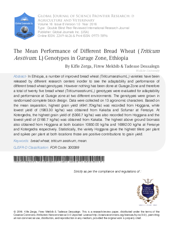 (PDF) The Mean Performance of Different Bread Wheat ( Triticum Aestivum ...