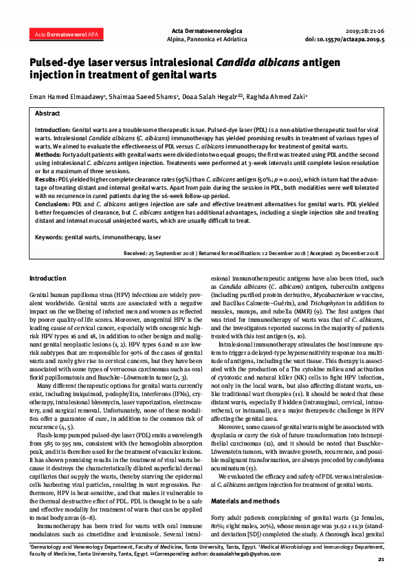 (PDF) Pulseddye laser versus intralesional Candida albicans antigen