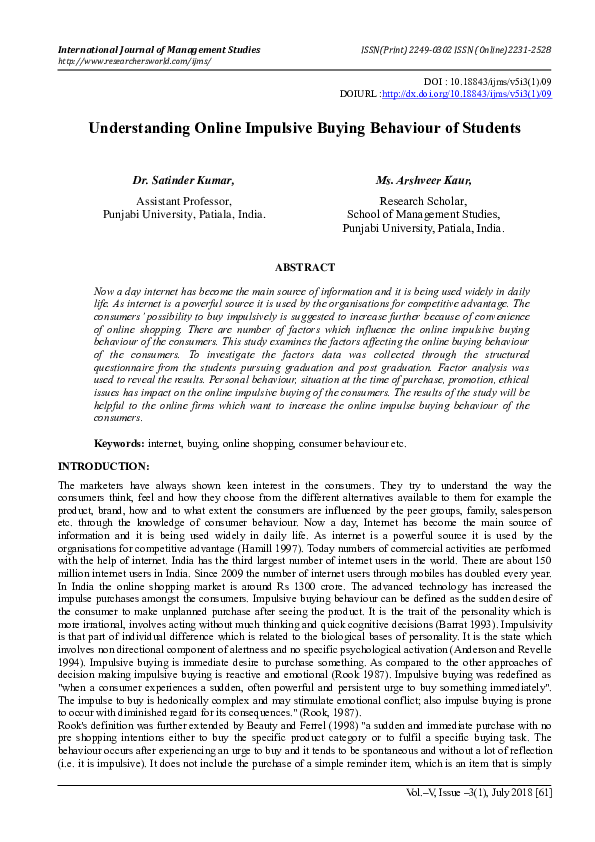 (PDF) Understanding Online Impulsive Buying Behaviour of Students