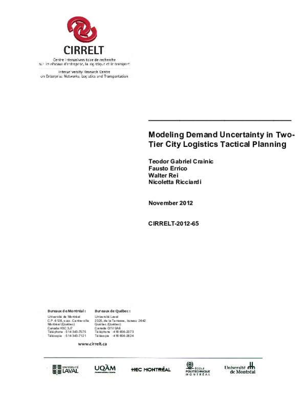 (PDF) Modeling Demand Uncertainty in Two-Tier City Logistics Tactical ...