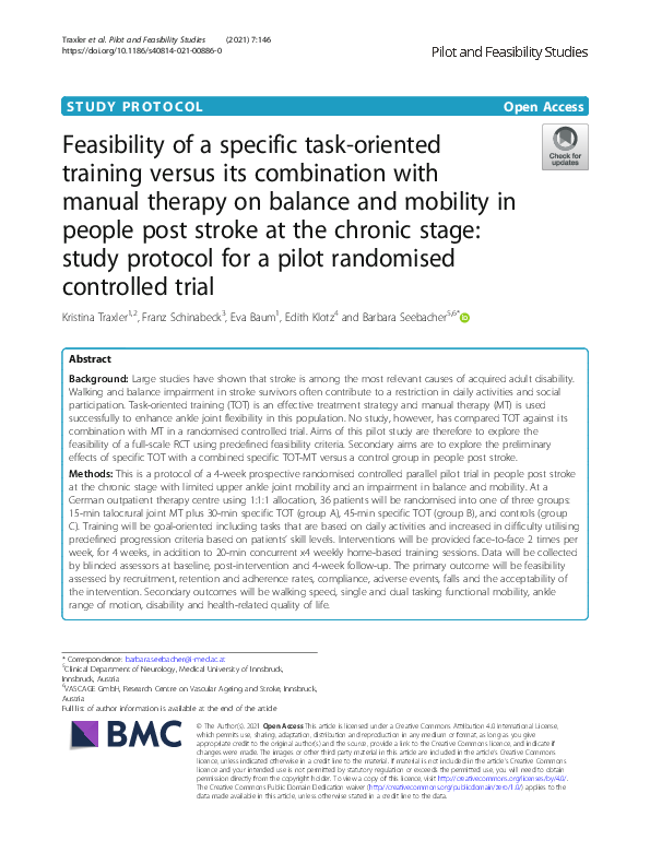 (PDF) Feasibility of a specific task-oriented training versus its ...
