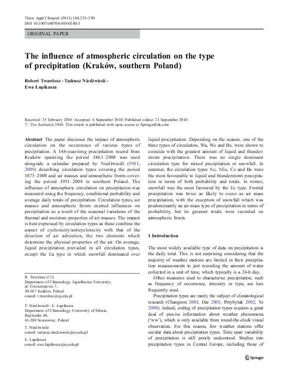 (PDF) The influence of atmospheric circulation on the type of ...
