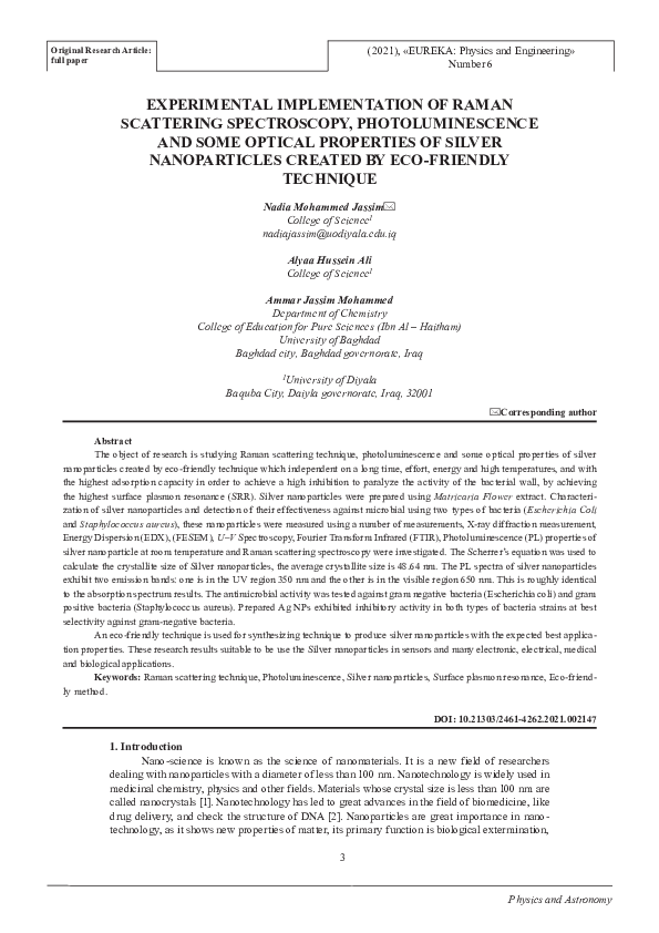 (PDF) Experimental implementation of Raman scattering spectroscopy ...
