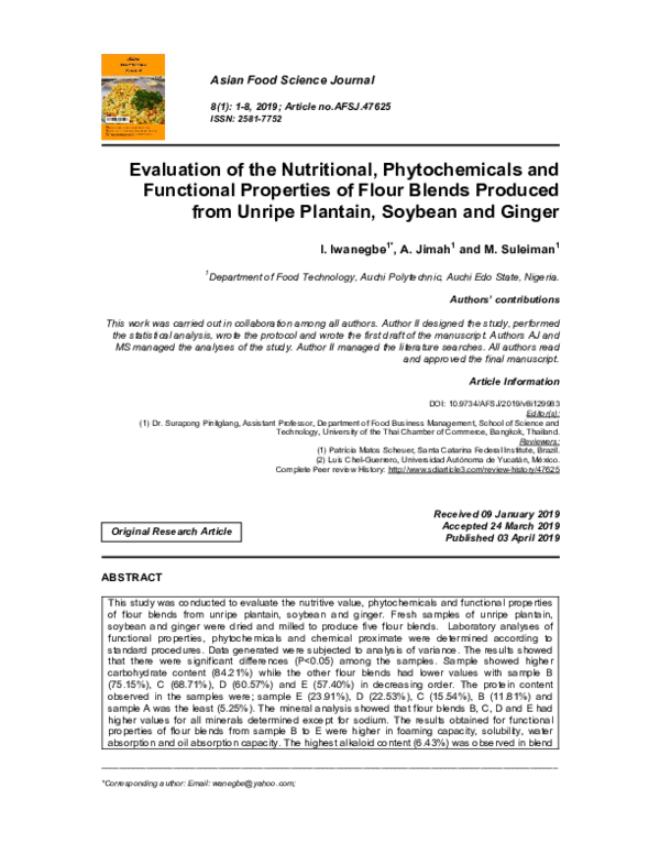 (PDF) Evaluation of the Nutritional, Phytochemicals and Functional ...