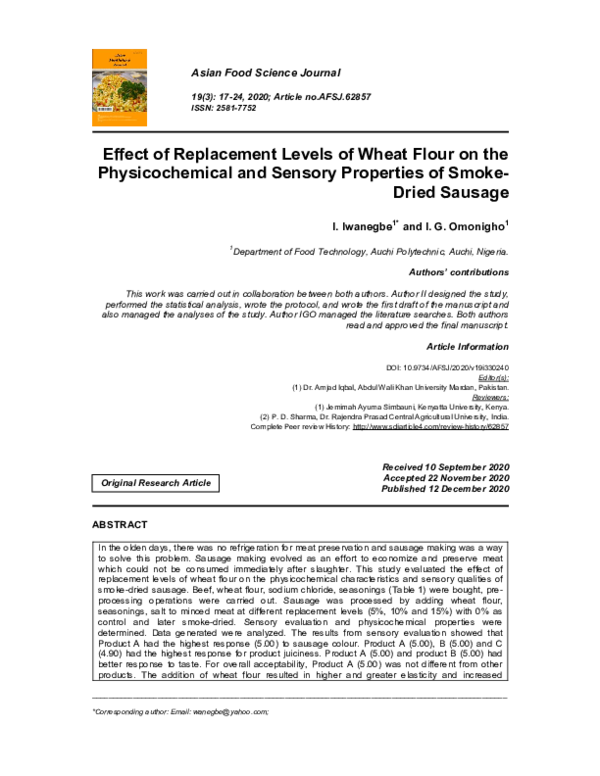 (PDF) Effect of Replacement Levels of Wheat Flour on the ...