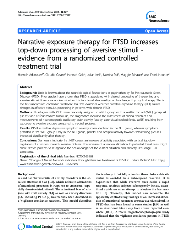 (PDF) Narrative Exposure Therapy for PTSD increases top-down processing ...