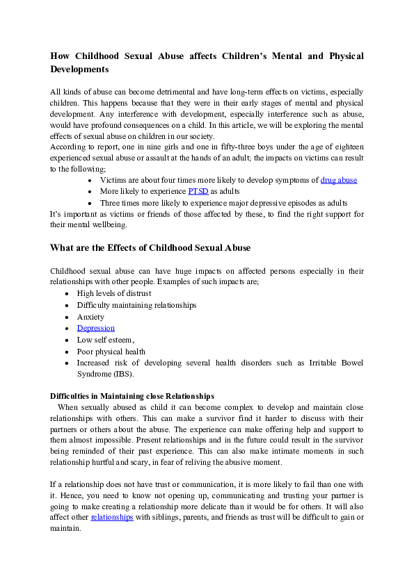 (DOC) How Childhood Sexual Abuse affects Children's Mental and Physical ...