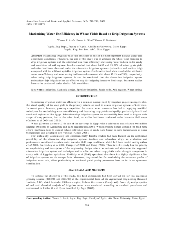 (PDF) Maximizing water use efficiency in wheat yields based on drip ...