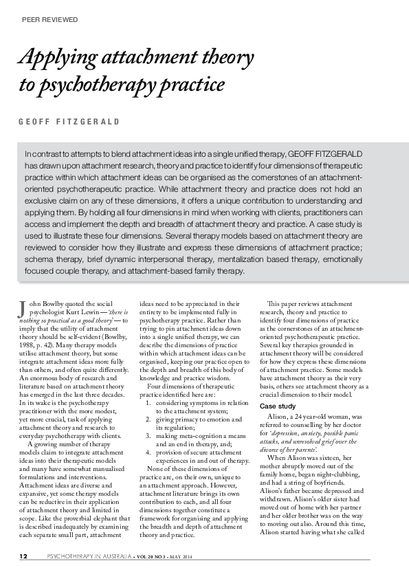 (PDF) Applying attachment theory to psychotherapy practice