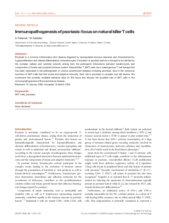 (PDF) Immunopathogenesis of psoriasis: focus on natural killer T cells