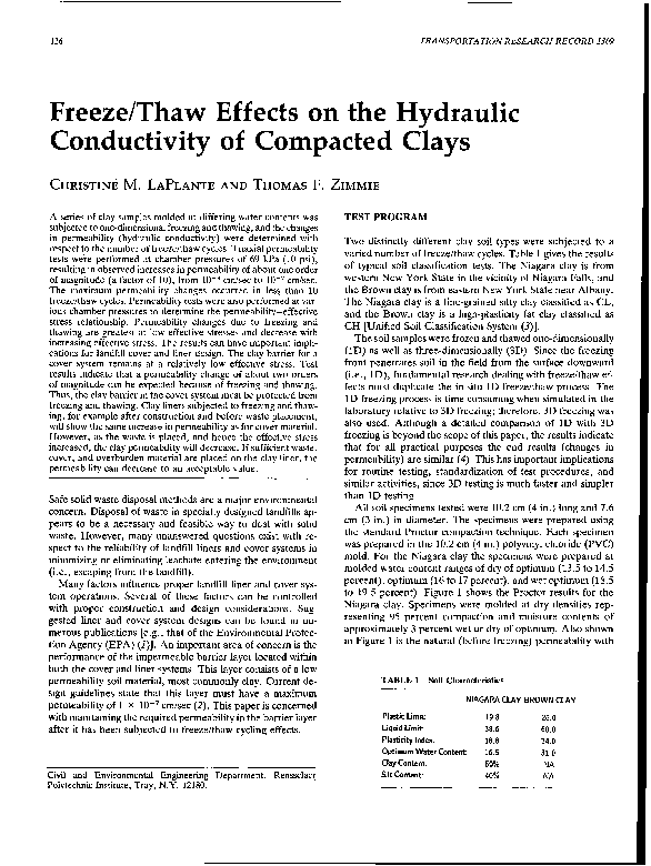 (PDF) Freeze/Thaw Effects on the Hydraulic Conductivity of Compacted Clays