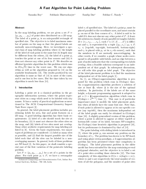 (PDF) A Fast Algorithm for Point Labeling Problem