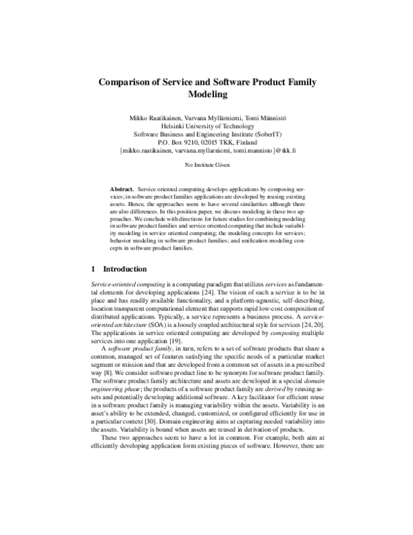 (PDF) Comparison of Service and Software Product Family Modeling ...