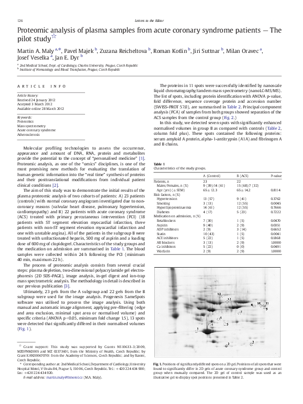 (PDF) Proteomic analysis of plasma samples from acute coronary syndrome ...
