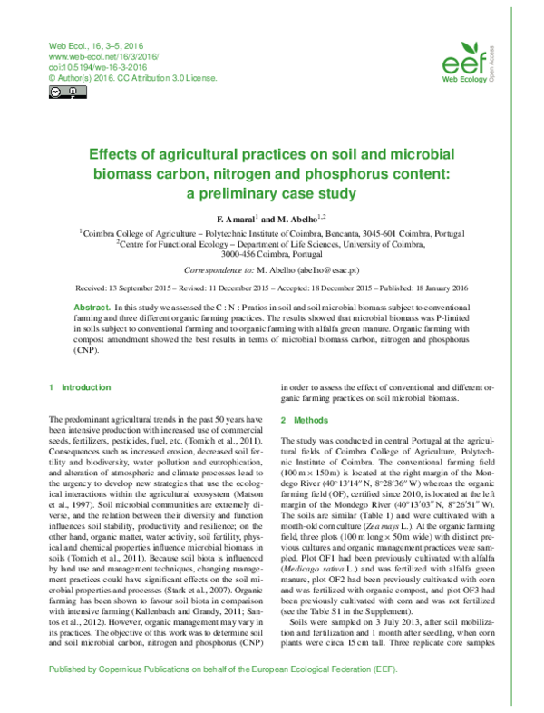 (PDF) Effects of agricultural practices on soil and microbial biomass ...