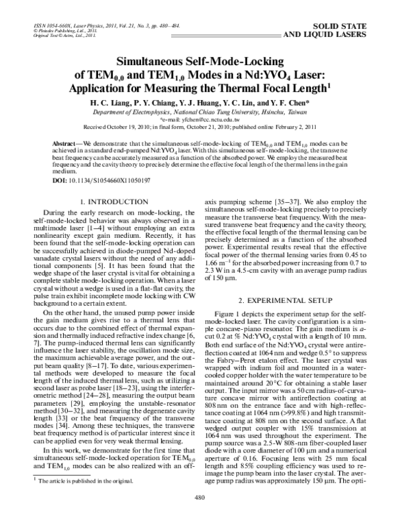 (PDF) Simultaneous self-mode-locking of TEM0,0 and TEM1,0 modes in a Nd ...