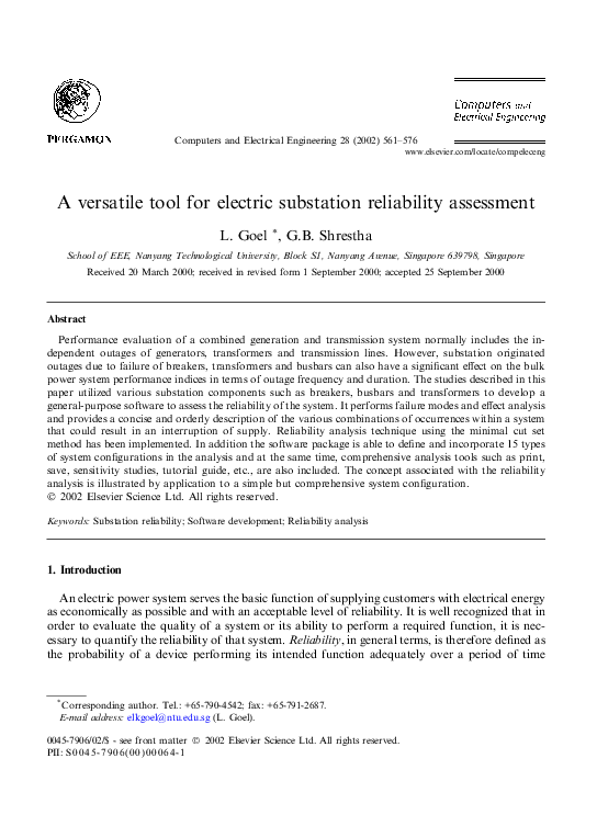(PDF) A versatile tool for electric substation reliability assessment