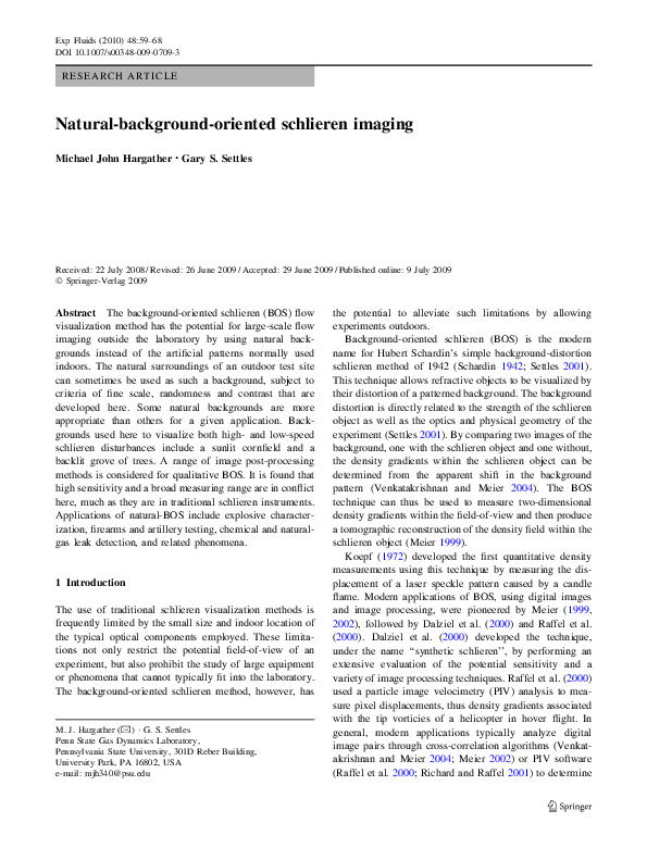 Pdf Natural Background Oriented Schlieren Imaging Pdf Natural Background Oriented Schlieren Imaging